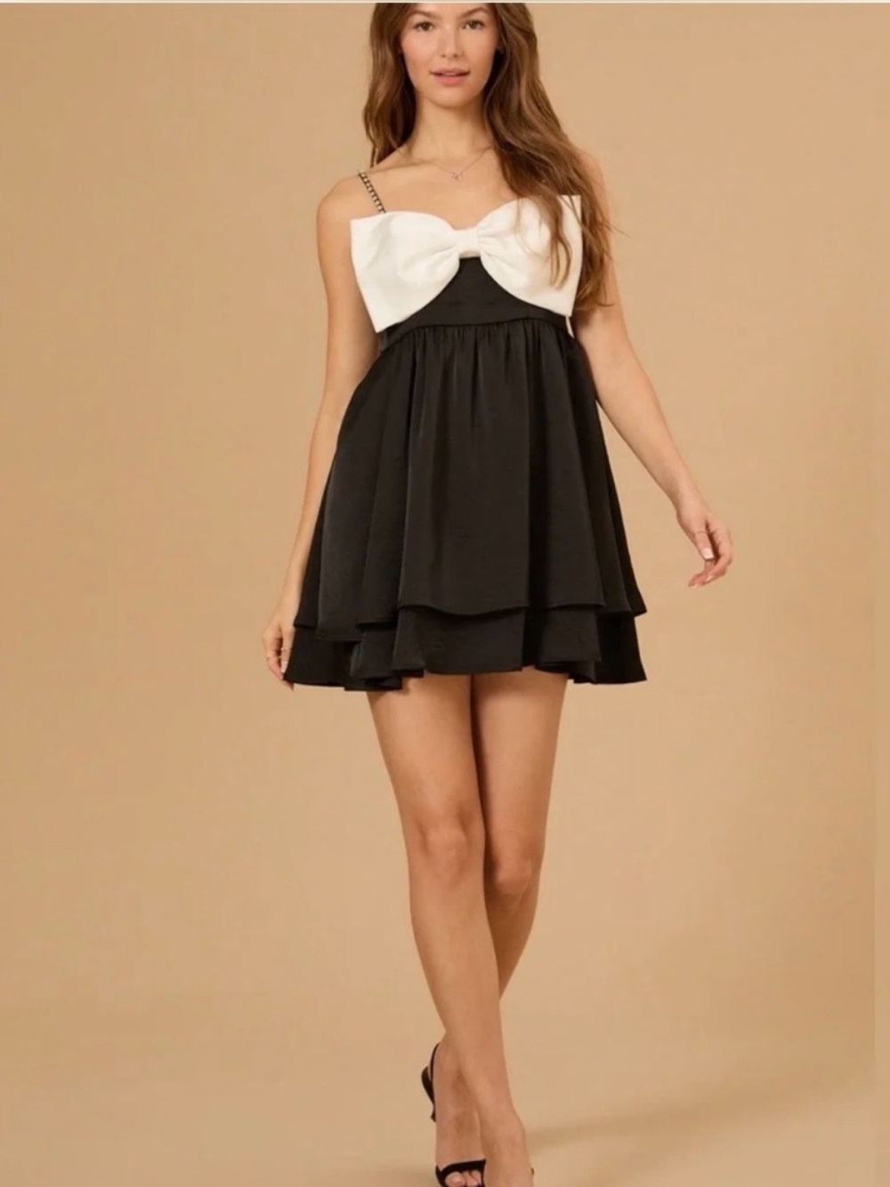 Altar'd State Black Mini Dress with White Bow